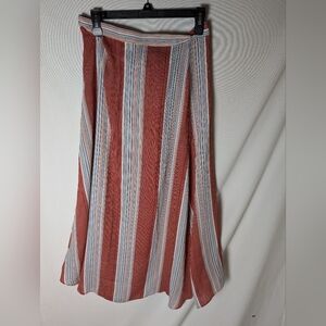 Lavender Field Rust Red And Grey Striped Wrap Midi Skirt Size Small